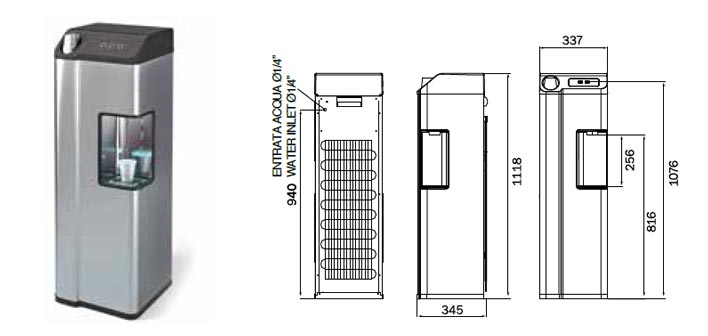 Dispenser Acqua a Colonnina Aquality Pou 28 CHWG (Premium) con  refrigeratore 3 vie acqua fredda liscia + fredda gasata + calda